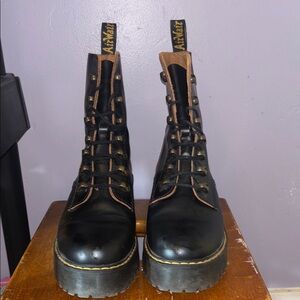 Dr. Martens Black Combat Boots with Smooth Leather and Chunky Soles